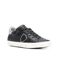 schwarze verzierte Leder niedrige Sneakers von Philippe Model