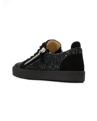 schwarze verzierte Leder niedrige Sneakers von Giuseppe Zanotti Design