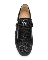 schwarze verzierte Leder niedrige Sneakers von Giuseppe Zanotti Design