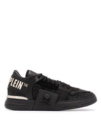 schwarze verzierte Leder niedrige Sneakers von Philipp Plein