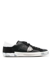 schwarze verzierte Leder niedrige Sneakers von Philippe Model Paris