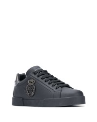 schwarze verzierte Leder niedrige Sneakers von Dolce & Gabbana