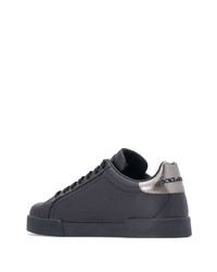 schwarze verzierte Leder niedrige Sneakers von Dolce & Gabbana