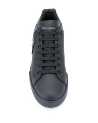 schwarze verzierte Leder niedrige Sneakers von Dolce & Gabbana