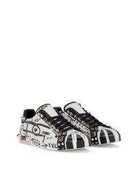 schwarze verzierte Leder niedrige Sneakers von Dolce & Gabbana