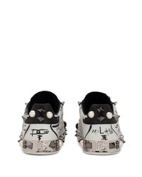 schwarze verzierte Leder niedrige Sneakers von Dolce & Gabbana