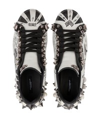 schwarze verzierte Leder niedrige Sneakers von Dolce & Gabbana