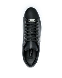 schwarze verzierte Leder niedrige Sneakers von Philipp Plein