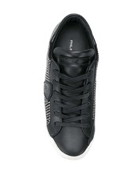 schwarze verzierte Leder niedrige Sneakers von Philippe Model