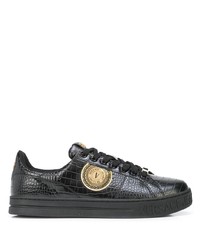 schwarze verzierte Leder niedrige Sneakers von VERSACE JEANS COUTURE