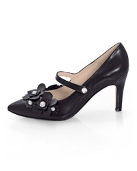 schwarze verzierte Leder Pumps von Alba Moda