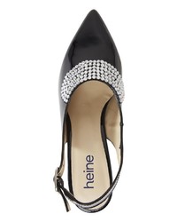 schwarze verzierte Leder Pumps von Heine