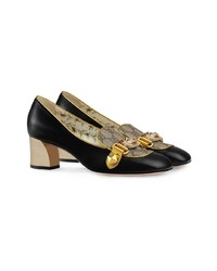 schwarze verzierte Leder Pumps von Gucci