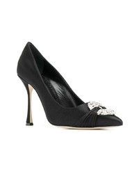 schwarze verzierte Leder Pumps von Manolo Blahnik