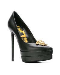 schwarze verzierte Leder Pumps von Versace