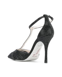 schwarze verzierte Leder Pumps von Rene Caovilla