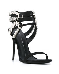 schwarze verzierte Leder Sandaletten von Giuseppe Zanotti Design