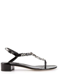 schwarze verzierte Leder Sandaletten von Dolce & Gabbana