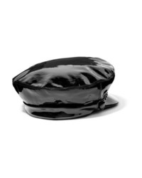 schwarze verzierte Leder Schiebermütze von Eugenia Kim