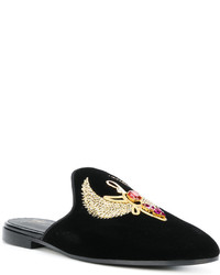 schwarze verzierte Leder Slipper von Giuseppe Zanotti Design