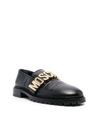 schwarze verzierte Leder Slipper von Moschino