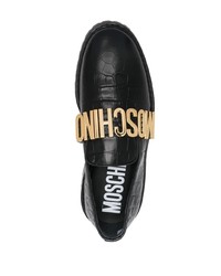 schwarze verzierte Leder Slipper von Moschino