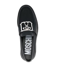 schwarze verzierte Leder Slipper von Moschino