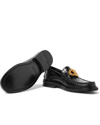 schwarze verzierte Leder Slipper von Versace