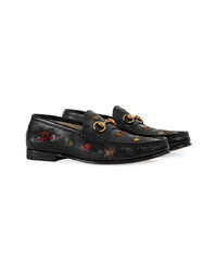 schwarze verzierte Leder Slipper von Gucci