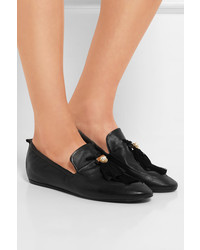 schwarze verzierte Leder Slipper von Lanvin