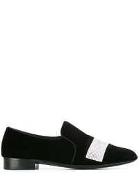schwarze verzierte Leder Slipper von Giuseppe Zanotti Design
