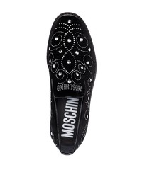 schwarze verzierte Leder Slipper von Moschino