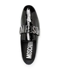 schwarze verzierte Leder Slipper von Moschino