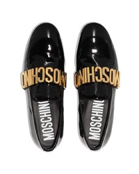 schwarze verzierte Leder Slipper von Moschino