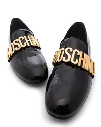 schwarze verzierte Leder Slipper von Moschino