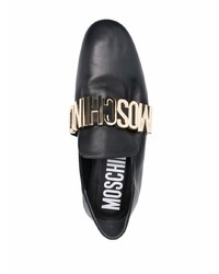 schwarze verzierte Leder Slipper von Moschino