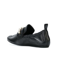 schwarze verzierte Leder Slipper von Lanvin