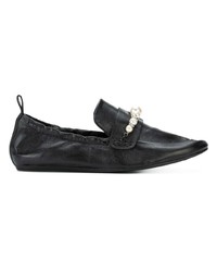 schwarze verzierte Leder Slipper von Lanvin