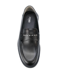 schwarze verzierte Leder Slipper von Fendi