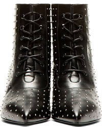 schwarze verzierte Leder Stiefeletten von Saint Laurent