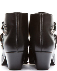 schwarze verzierte Leder Stiefeletten von Saint Laurent