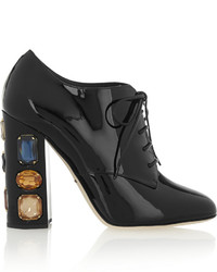 schwarze verzierte Leder Stiefeletten von Dolce & Gabbana
