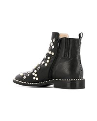 schwarze verzierte Leder Stiefeletten von Ermanno Scervino