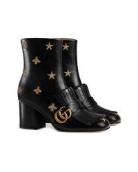 schwarze verzierte Leder Stiefeletten von Gucci