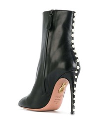 schwarze verzierte Leder Stiefeletten von Aquazzura