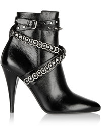schwarze verzierte Leder Stiefeletten von Saint Laurent