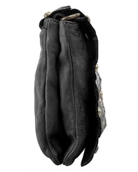 schwarze verzierte Leder Umhängetasche von CLUTY