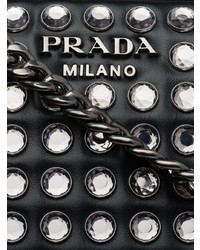 schwarze verzierte Leder Umhängetasche von Prada