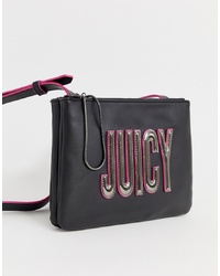 schwarze verzierte Leder Umhängetasche von Juicy Couture