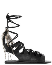 schwarze verzierte Ledersandalen von Ancient Greek Sandals